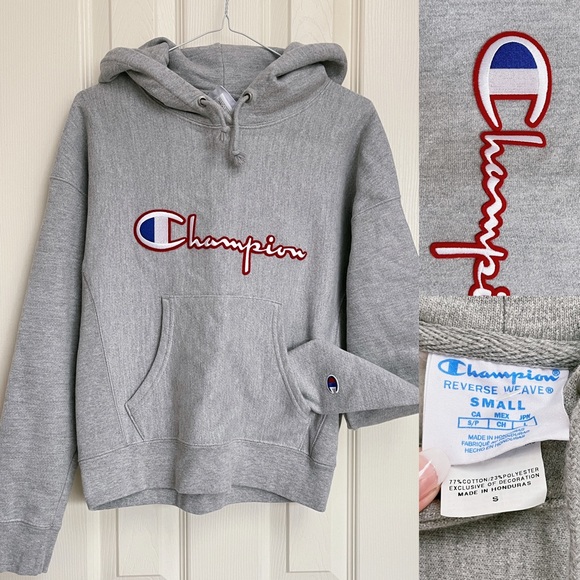 Champion Grey Embroidered Logo Hoodie - Picture 1 of 3